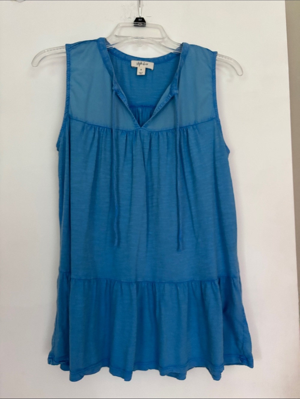 Style & Co. Sleeveless V-Neck Tunic in Bright Blue with Tie Detail